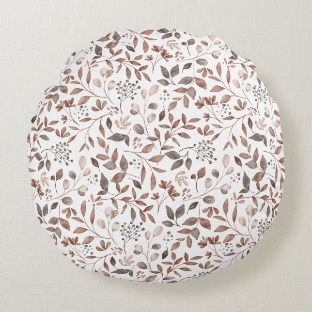 Boho Brown Terracotta Botanische Bladeren Rond Kussen (Voorkant)