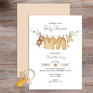 Boho Brown Waterverf Clothesline Baby shower Kaart