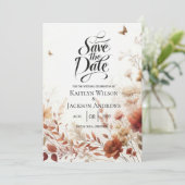 Boho Browns with Butterflies Floral Wedding Save The Date (Staand voorkant)