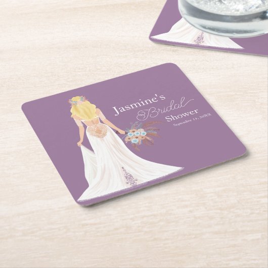 Boho Bruid Met Blond Haar En Bloemen Vierkante Kartonnen Onderzetter (Schuin)