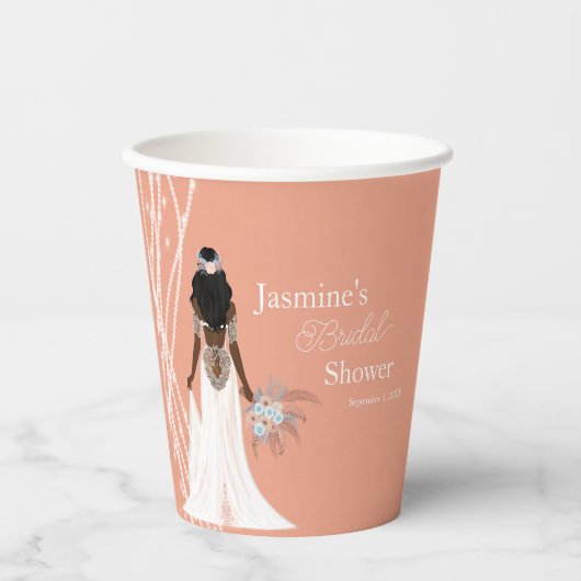 Boho bruid met parels en bloemen Vrijgezellenfeest Papieren Bekers (Voorkant)