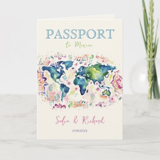 Boho Bruiloft Bestemming Paspoort Kaart Kleurrijk (Voorkant)
