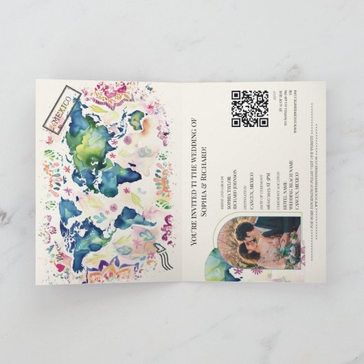 Boho Bruiloft Bestemming Paspoort Kaart Kleurrijk (Binnen)