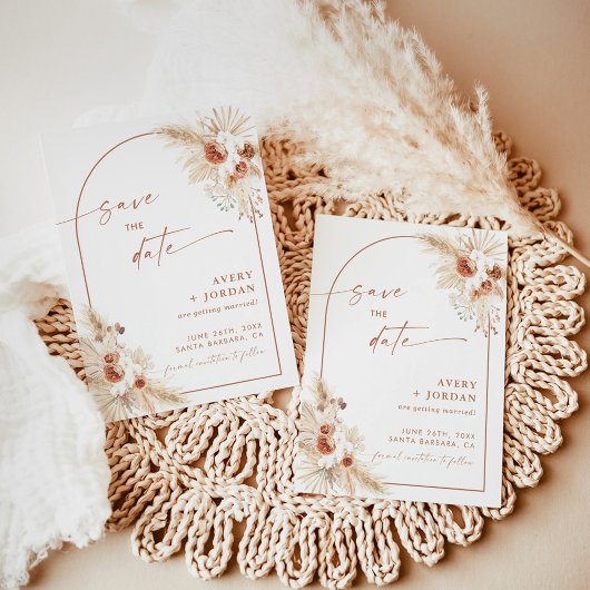 Boho Bruiloft Bewaar de Datum Uitnodigen | pampasg Kaart