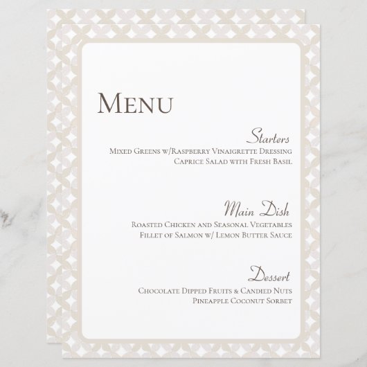 Boho Bruiloft Menu Kaart 8 1/2" X 11" (Voorkant / Achterkant)