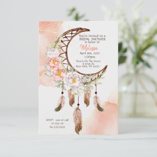 Boho bruiloft uitnodiging met dromenvanger (Staand voorkant)