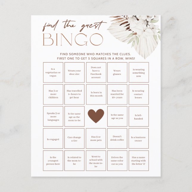 Boho Bruiloftsspellen - Vind de gast Bingo (Voorkant)
