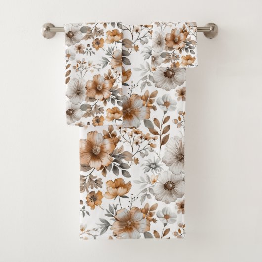 Boho Bruin Beige Taupe Grijs Bloemrijk Botanisch N Bad Handdoek (Insitu)