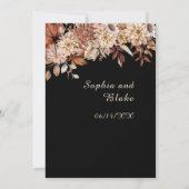 Boho Bruin Bloemen Winter Zwart Bruiloft Kaart (Achterkant)