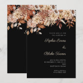 Boho Bruin Bloemen Winter Zwart Bruiloft Kaart (Voorkant / Achterkant)