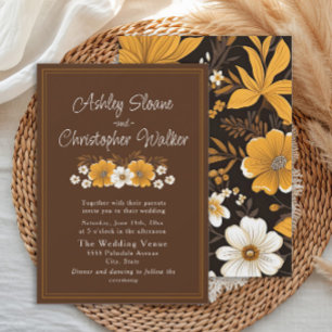 Boho Bruin Goud Bloem Herfst Bruiloft Kaart