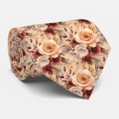 Boho Bruin Gouden Bloemen Waterverf Bloemen Trouwe Stropdas (Opgerold)