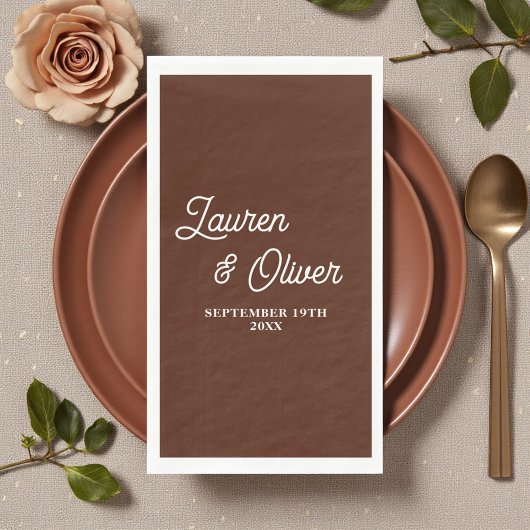 Boho Bruin Script Minimalistische Trouwdag Servet