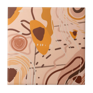 Boho bruin taupe beige oranje abstracte kunst tegeltje