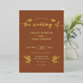 Boho Bruin Trendy Script Bruiloft Folie Uitnodiging (Staand Voorkant)