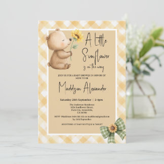 Boho Bruine Beer Zonnebloem Baby Shower Kaart
