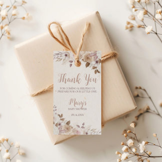 Boho Bruine Beige Bloemachtige Baby Shower Cadeaulabel