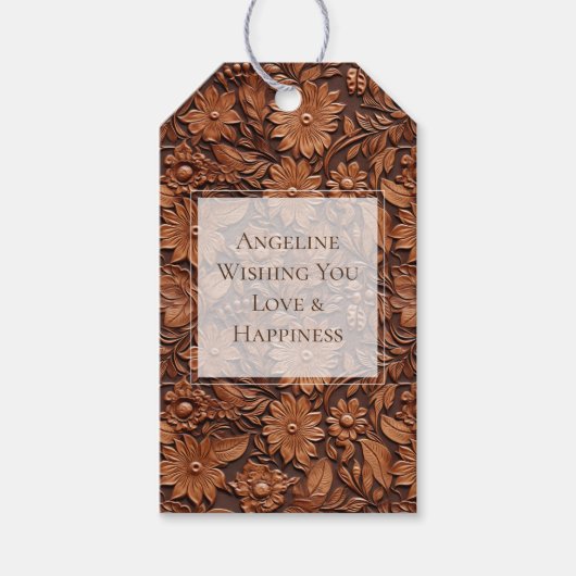 Boho bruine nepleer bloemige bruids douche cadeaulabel (Voorkant)