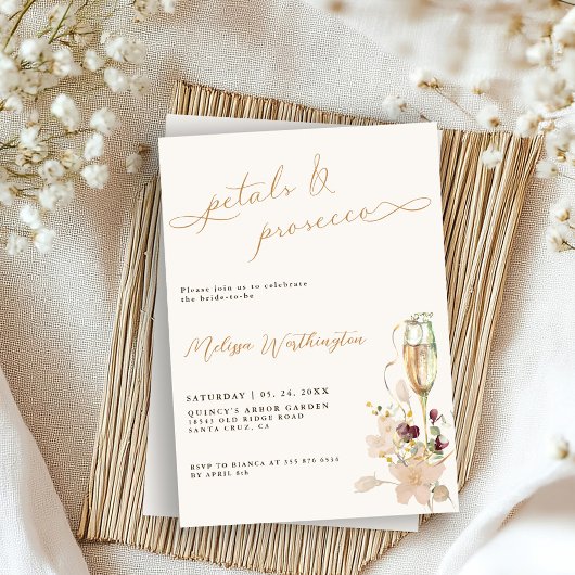 Boho Bruisende Bloemblaadjes & Prosecco Script Bru Kaart