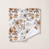 Boho Brun Beige Marron Gris Floral Botanique Neutr (Gant de toilette)