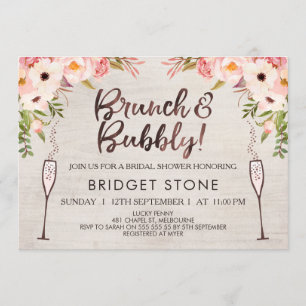 Boho Brunch Bubble Bridal Shower Invitation Kaart