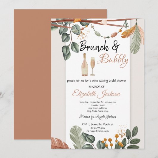 Boho Brunch & Bubble Vrijgezellenfeest Kaart (Voorkant / Achterkant)