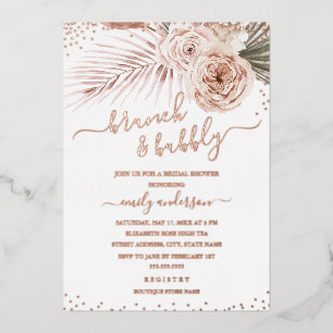 Boho Brunch En Bubbly ROSE GOLD Bruiloftsfeest Uit Folie Uitnodiging