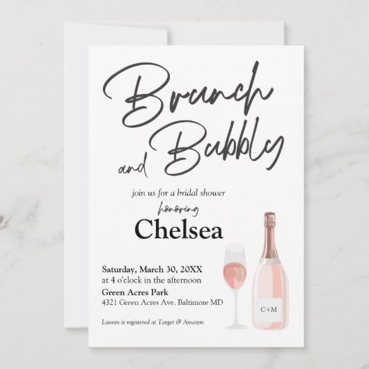 Boho Brunch Et Bubbly Invitation De Douche Nuptial (Devant)