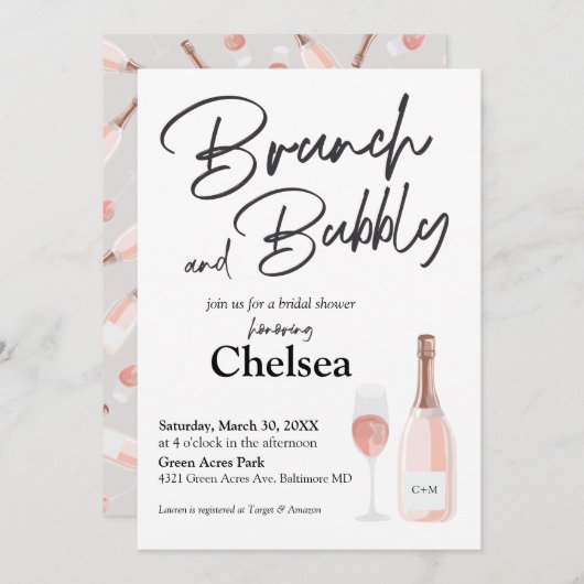 Boho Brunch Et Bubbly Invitation De Douche Nuptial (Devant / Derrière)