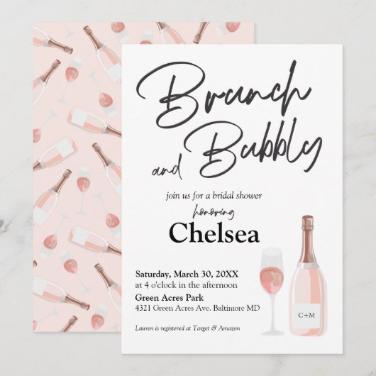 Boho Brunch Et Bubbly Invitation De Douche Nuptial (Devant / Derrière)