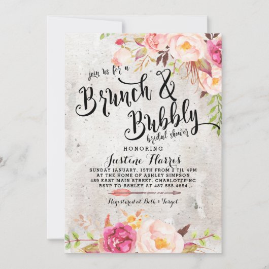 Boho Brunch et bulle nuptiale douche Invitation (Devant)