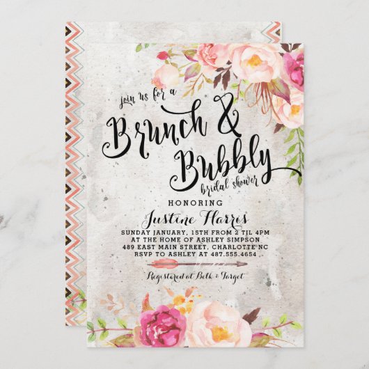Boho Brunch et bulle nuptiale douche Invitation (Devant / Derrière)