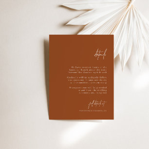 Boho Brunt Oranje Elegant Minimal Wedding Details Informatiekaartje