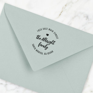 Boho Brush familienaam hart rond retour adres Zelfinktende Stempel