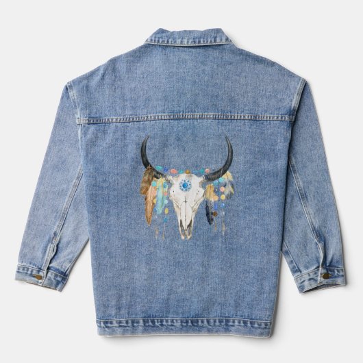 Boho Bull Skull Denim jas voor dames Jacket (Achterkant)