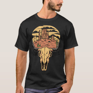 Boho Bull Skull Desert Sunset Roam Gratis Western  T-shirt