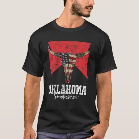 Boho Bull Skull Koe Oklahoma Smokeshow Western Cou T-shirt (Voorkant)