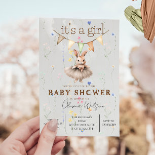 Boho Bunny Baby Shower Uitnodiging met Bloemige Pa