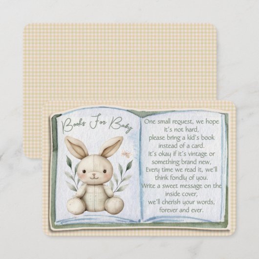 Boho Bunny Books For Baby Shower Enclosure Card Informatiekaartje (Voorkant / Achterkant)