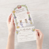 Boho Bunny Love Waterverf Wedding en RSVP All In One Uitnodiging (Afscheurbaar)
