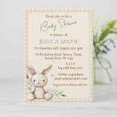 Boho Bunny Neutral  Baby Shower Invitation Kaart (Staand voorkant)