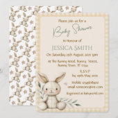 Boho Bunny Neutral Baby shower Invitation Kaart (Voorkant / Achterkant)