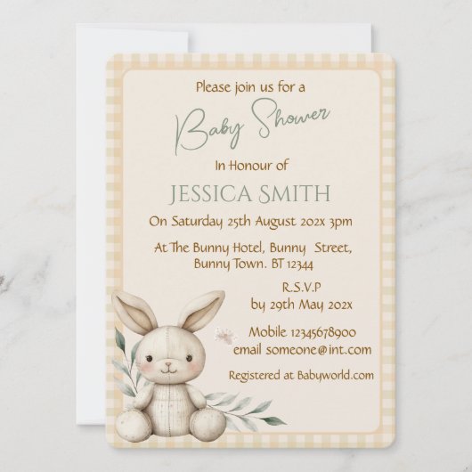 Boho Bunny Neutral Baby shower Invitation Kaart (Voorkant)