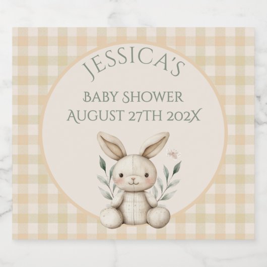 Boho Bunny Neutral Baby shower Sparkling Wijnetiket (Enkel label)