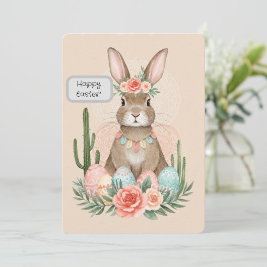 Boho Bunny Pâques Carte imprimable - Whimsical (Debout devant)