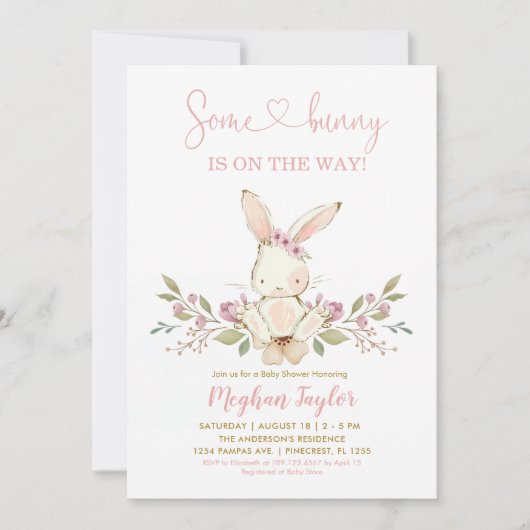Boho Bunny Rabbit Pink Girl Baby shower Kaart (Voorkant)
