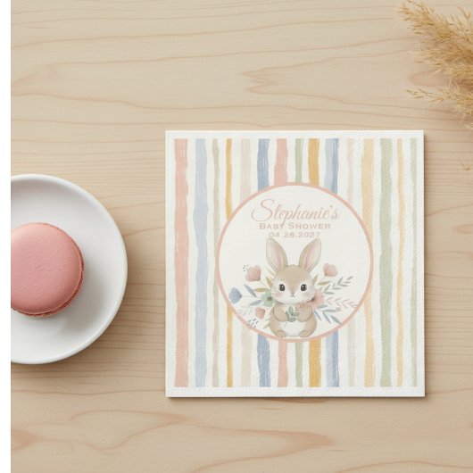 Boho Bunny Watercolor Stripe Servet