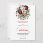 Boho Burgundy and White Flowers Wedding Invitation (Devant)