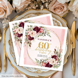 Boho Burgundy Bloem Gouden Frame 60 Verjaardag Ser Servet