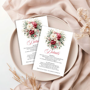 Boho Burgundy Blush Bloemen Bruiloft Details Kaart